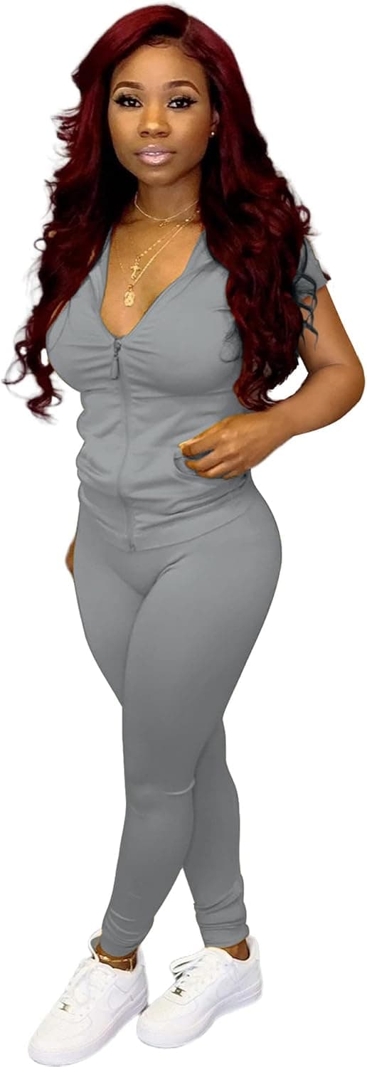 Womens Sweatsuit Set Two Piece Outfits Short Sleeve Crop top + Skinny Long Pants Tracksuits Jogging Jumpsuits