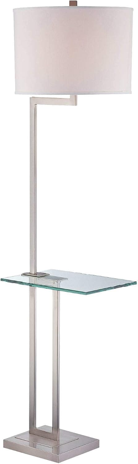 Lite Source LS-81746PS/WHT Rudko Floor Lamp with Tray Table, Polished Steel Finish, White Fabric Shade, 16.0" x 16.0" x 63.0"