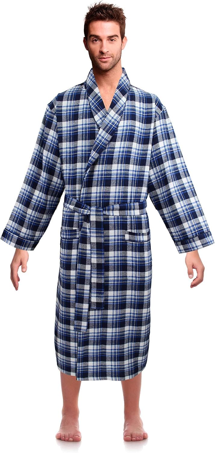 Casual Trends Classical Sleepwear Men’s 100% Cotton Flannel Shawl Collar Robe,