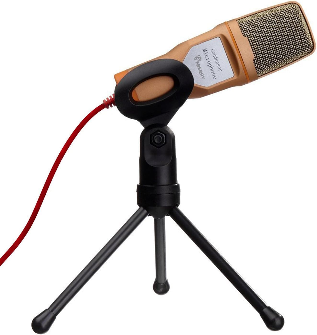 Hitechway 3.5mm Plug Professional Condenser Sound Microphone Mic With Stand and Clip and 2.0m Cable for PC Laptop Skype Facetime Youtube Chatting Recording Singing on Internet or Karaoke