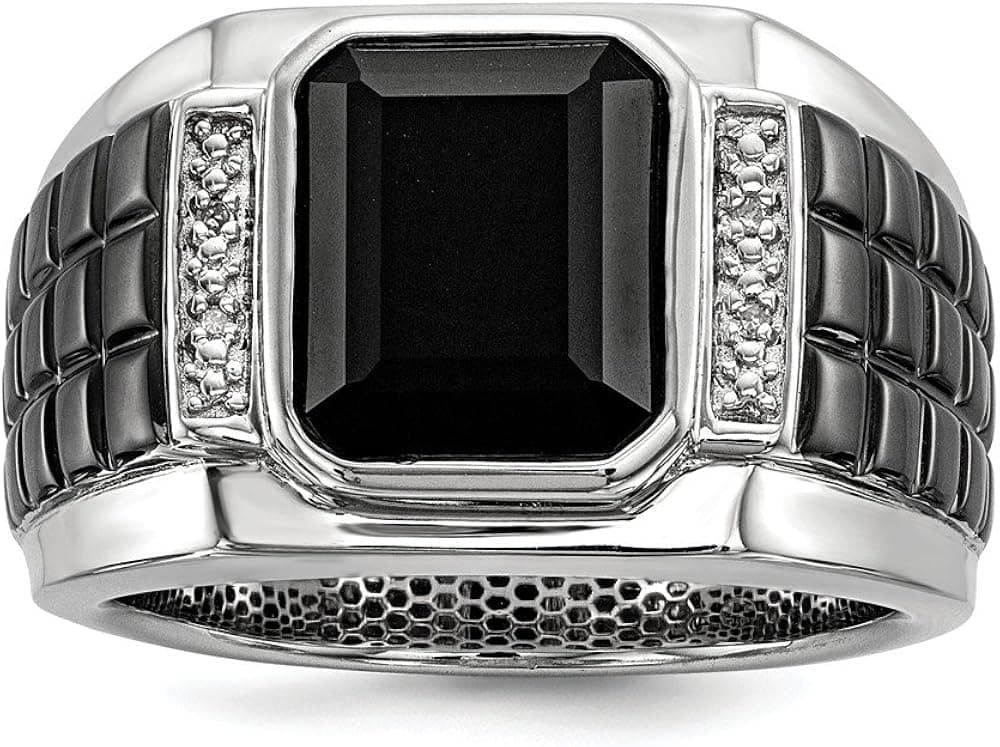 Sonia Jewels Sterling Silver Diamond & Simulated Onyx Square Black Men's Ring