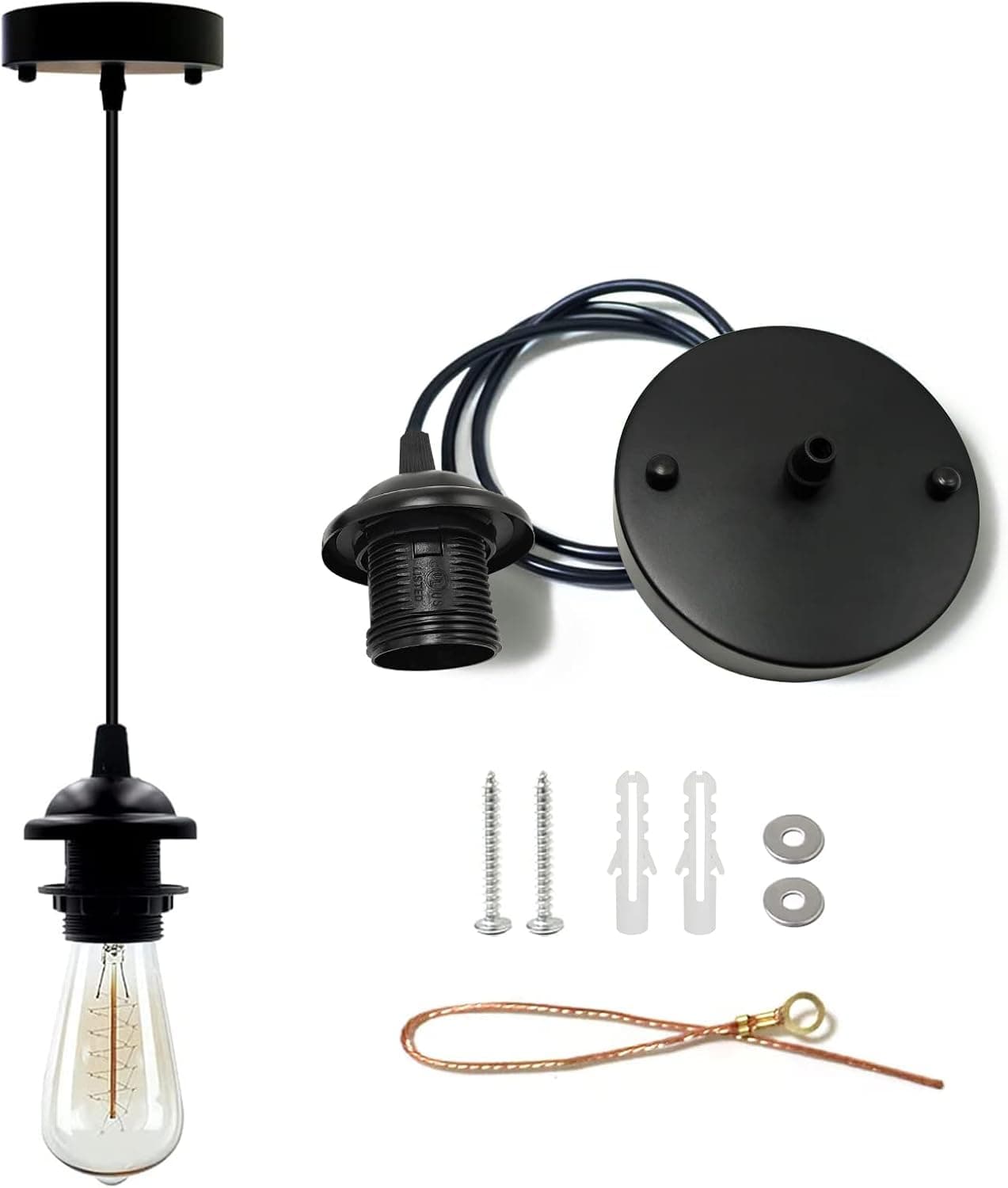 VTYXCTIGJ Industrial Mini Pendant Light Kit, Edison Retro Pendant, UL E26 Lamp Socket Vintage Pendant Light Cord, Mini Ceiling Hanging Light Fixtures, Adjustable Hanging Light Kit for Kitchen（Black）