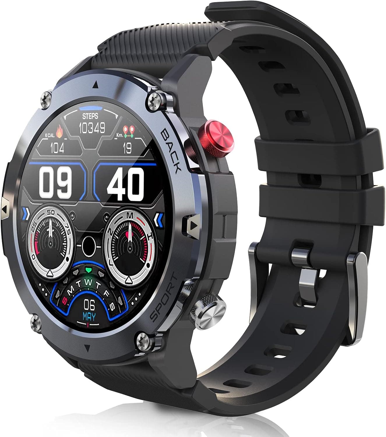 HIKA Military Smart Watch for Men,Bluetooth Calls,IP68 Waterproof,1.32'' HD Full Touchscreen,Heart Rate/Sleep Monitor,Notification Reminder,20 Sports Modes,Compatiable with Android iOS Black…