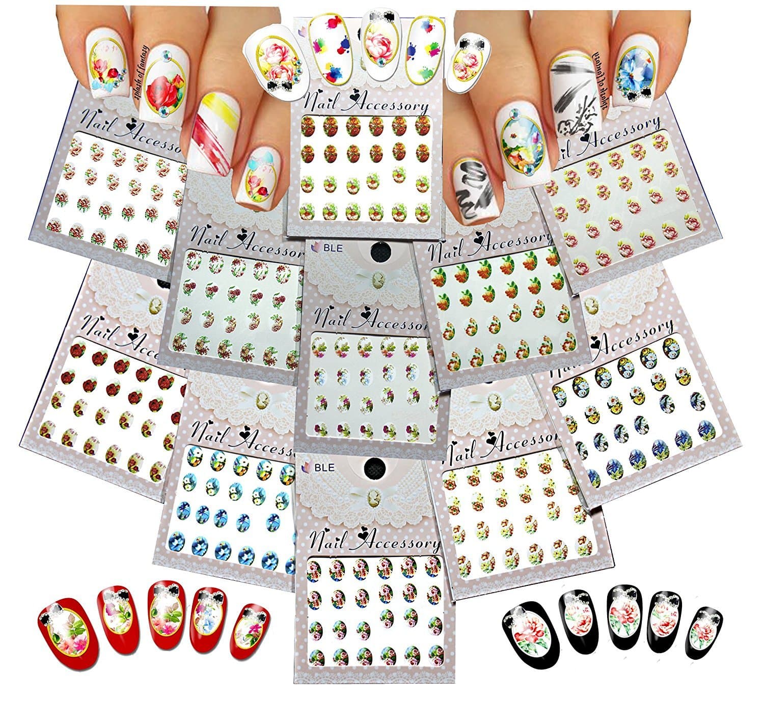 Nail Art Water Tattoo Transfer Decals Picturesque Flowers 11 Sheets