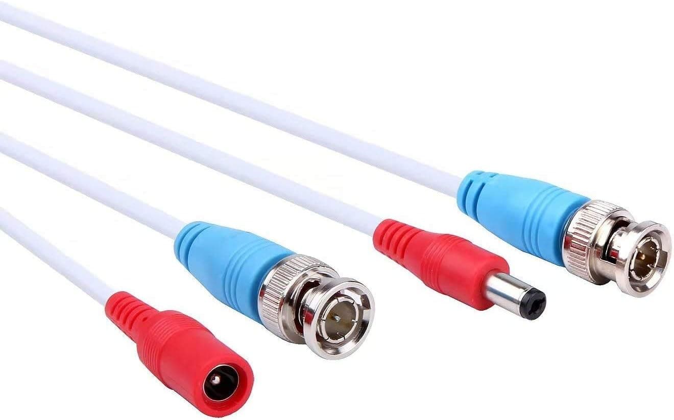 SANSCO 2 Pack 100 Feet (30 Meters) 2-in-1 CCTV Video Power Cable, Surveillance Camera BNC Extension Cables for Video Security Systems (Included with 2X RCA Adapter & 2X BNC Connector), White