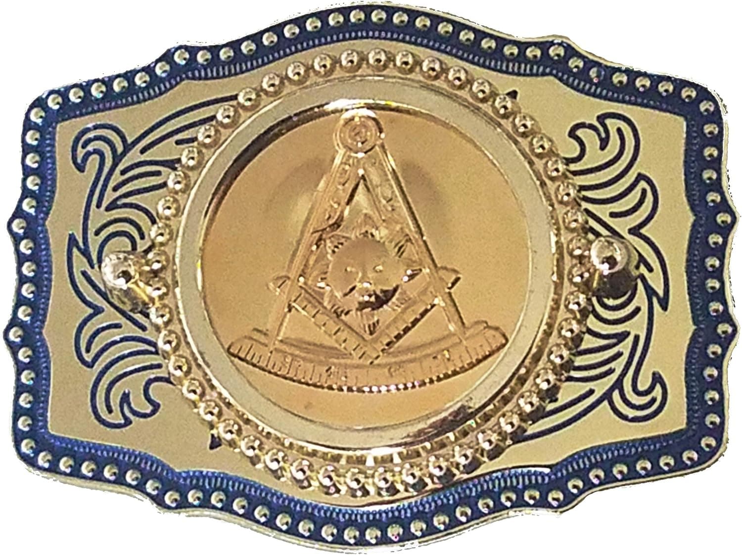 GENUINE TEXAS BRAND Beautiful, Polished Past Master Masonic Belt Buckle Blue and Gold