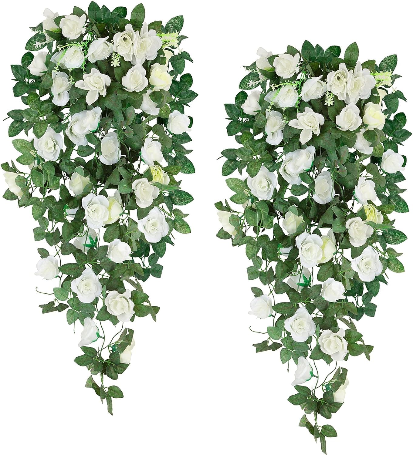 Helsens 2pcs Artificial Hanging Plants with Flowers Fake Ivy Plants Fake Hanging Plants Fake Leaves Greeny for Wedding Indoor Outdoor Decoration, White(H0020)