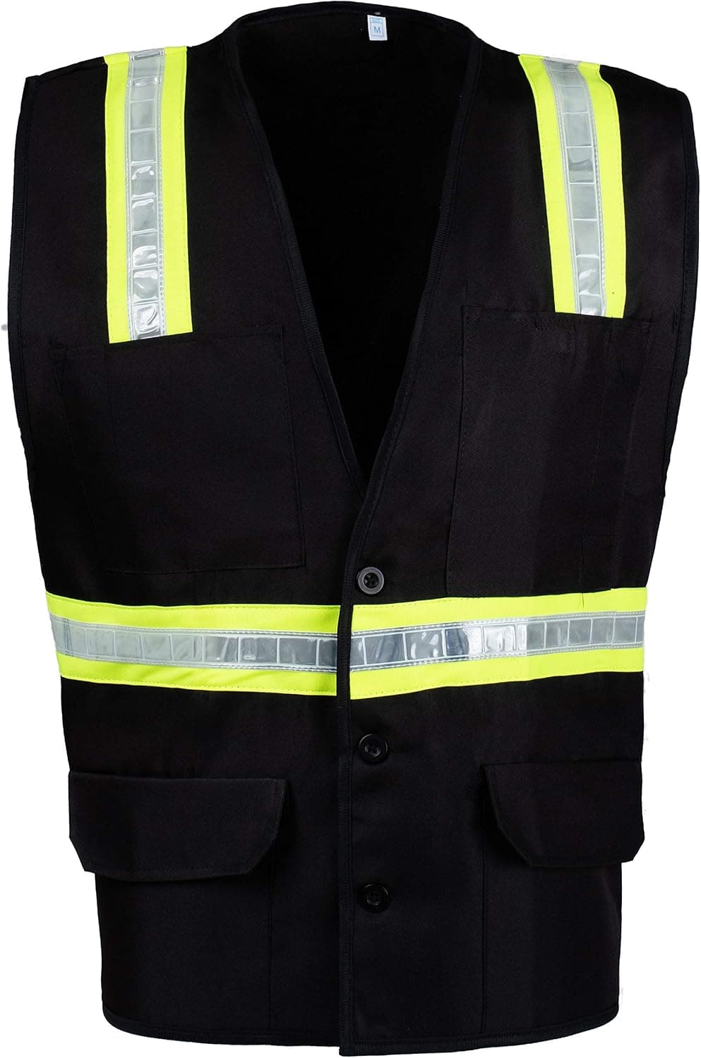 Safety Depot Safety Vest Professional Style 6 Pocket with Pen Dividers Hi Vis Reflective Button Down Suitable for Supervisor, Chief, and Leaders Positions BTN6048-BK (Black, Medium)
