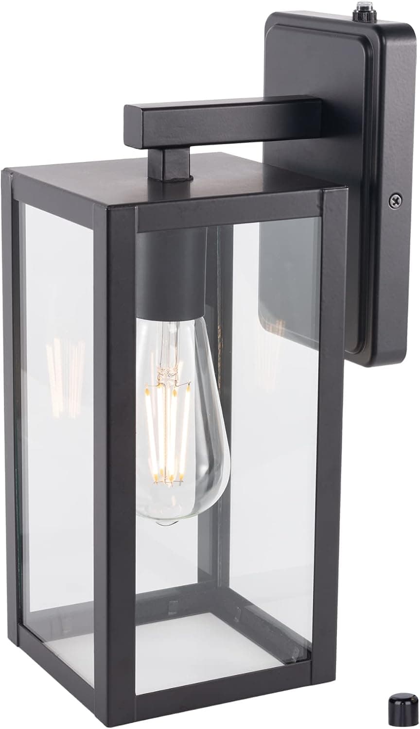 YoonLIT SMARTLIFE Dusk to Dawn Outdoor Wall Lantern, Wall Sconce as Porch Light Fixtures, Anti-Rust Galvanized Housing Plus Clear Glass, Bulb NOT Included, Black, 1-Pack