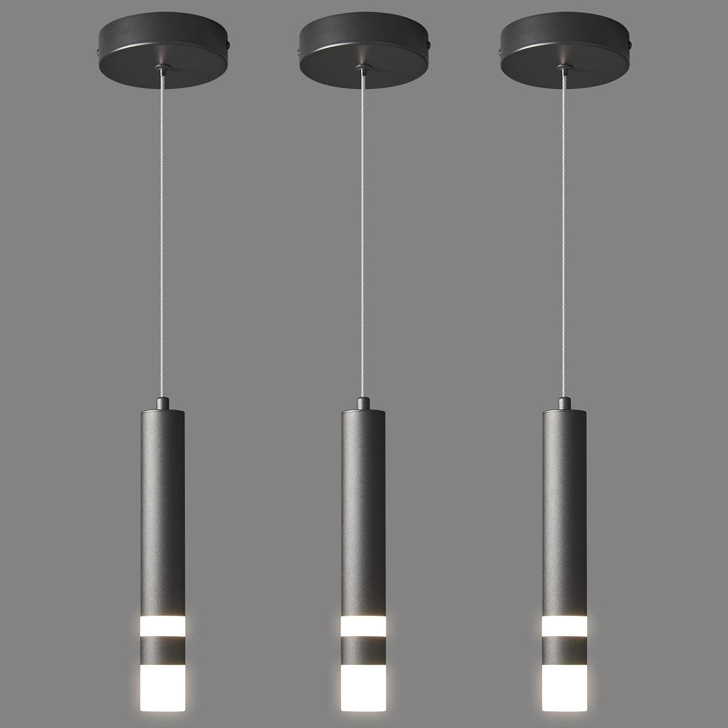 LIANGMH Modern Pendant Light Kitchen Fixture Dimmable LED Black Mini Pendant Lighting fo Kitchen Island Bedroom Bedside Table Small Pendant Lights (3-Pack)
