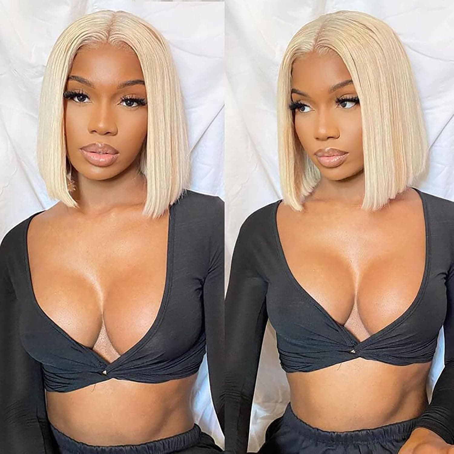 CAITLYN Short Blonde Wig 613 Lace Front Wig Human Hair Bob Straught 4x4 Blonde Wigs for Black Women Human Hair Glueless Pre Plucked Blonde Bob Wig（8 inch, 180% Density