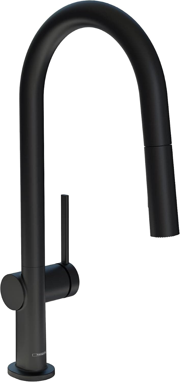 hansgrohe Talis N High Arc Kitchen Faucet 1-Handle 15-inch Tall Pull Down Sprayer 1.75 GPM Magnetic Docking Spray Head in Matte Black, 72846671