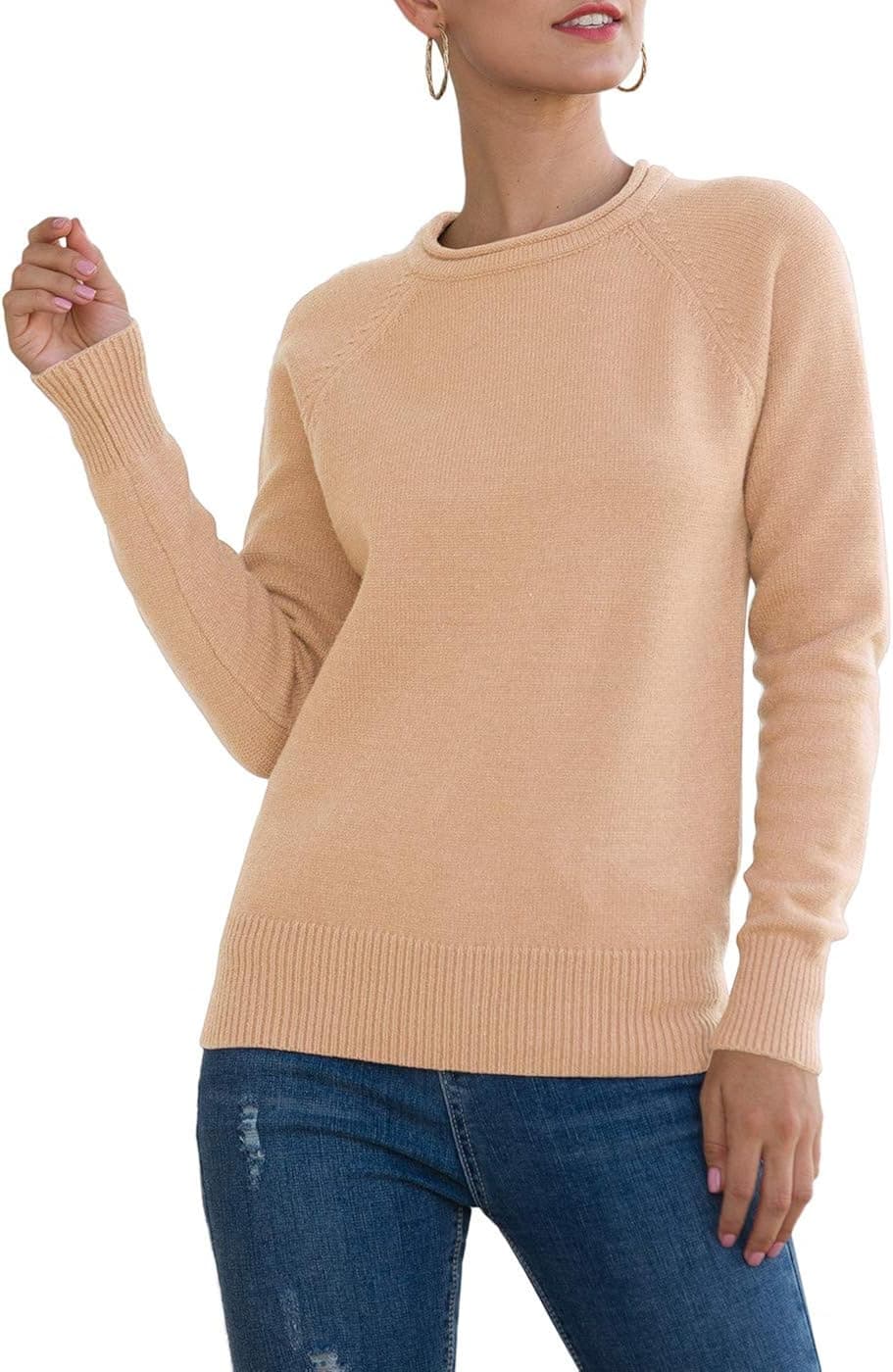 Udobana Women's Crewneck Long Raglan Sleeves Pullover Sweater Tops