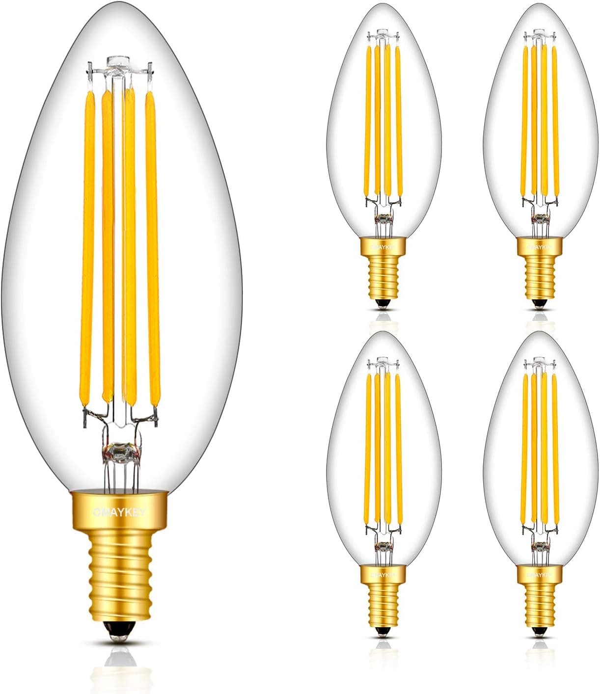 8W Dimmable LED Candelabra Bulb 80W Equivalent 2700K Warm White 800 Lumen, E12 Candelabra Base, Vintage Edison Style LED Chandelier Light Bulbs, B17 Large Candle Clear Glass Decorative Bulbs, 4 Pack