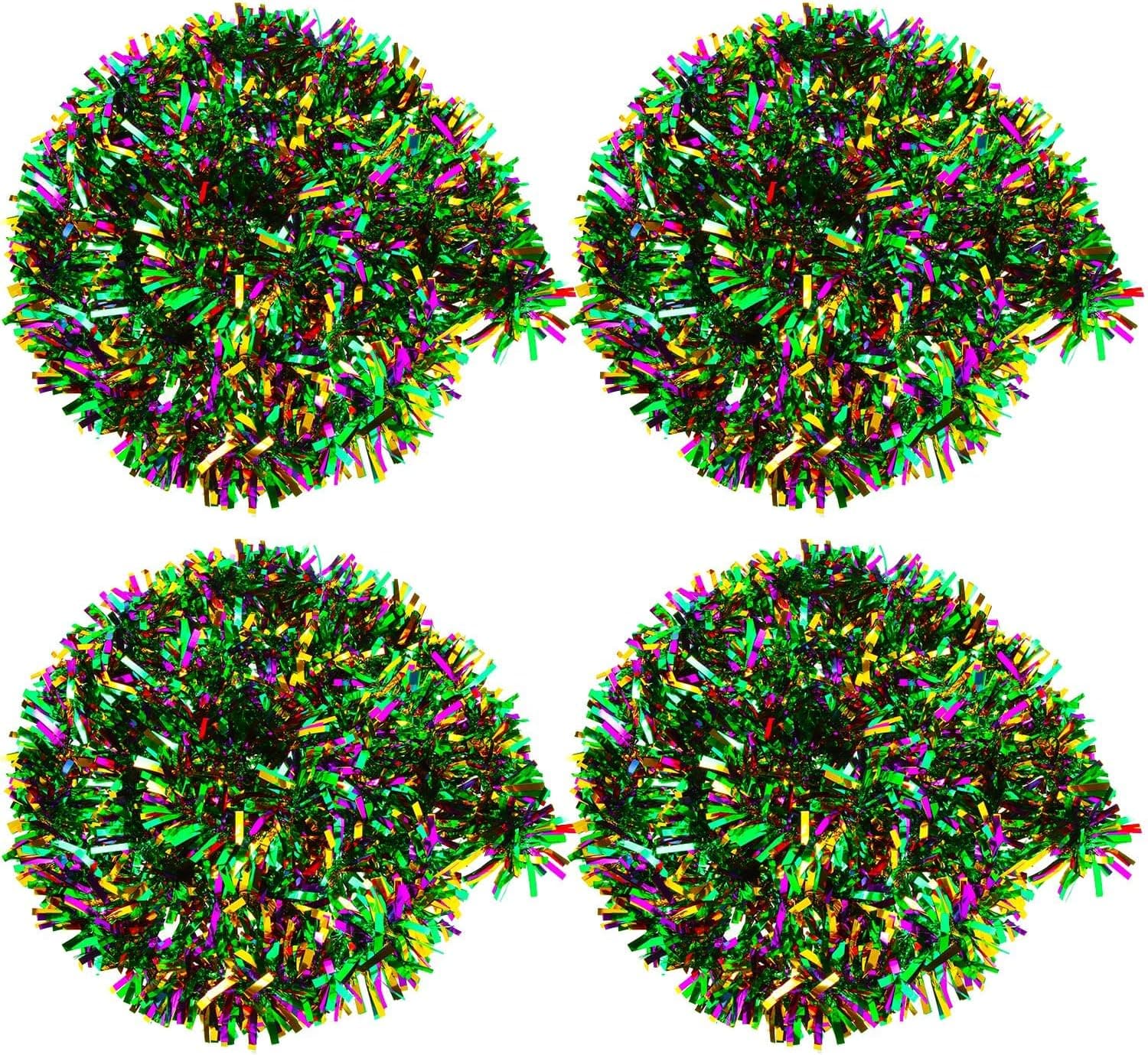 Mardi Gras Tinsel Garland Metallic Festooning Garland Glitter Mixed Color Garland Hanging Fringe Garland for Mardi Gras Party Decorations, 16.5 Feet Each (4 Pieces)