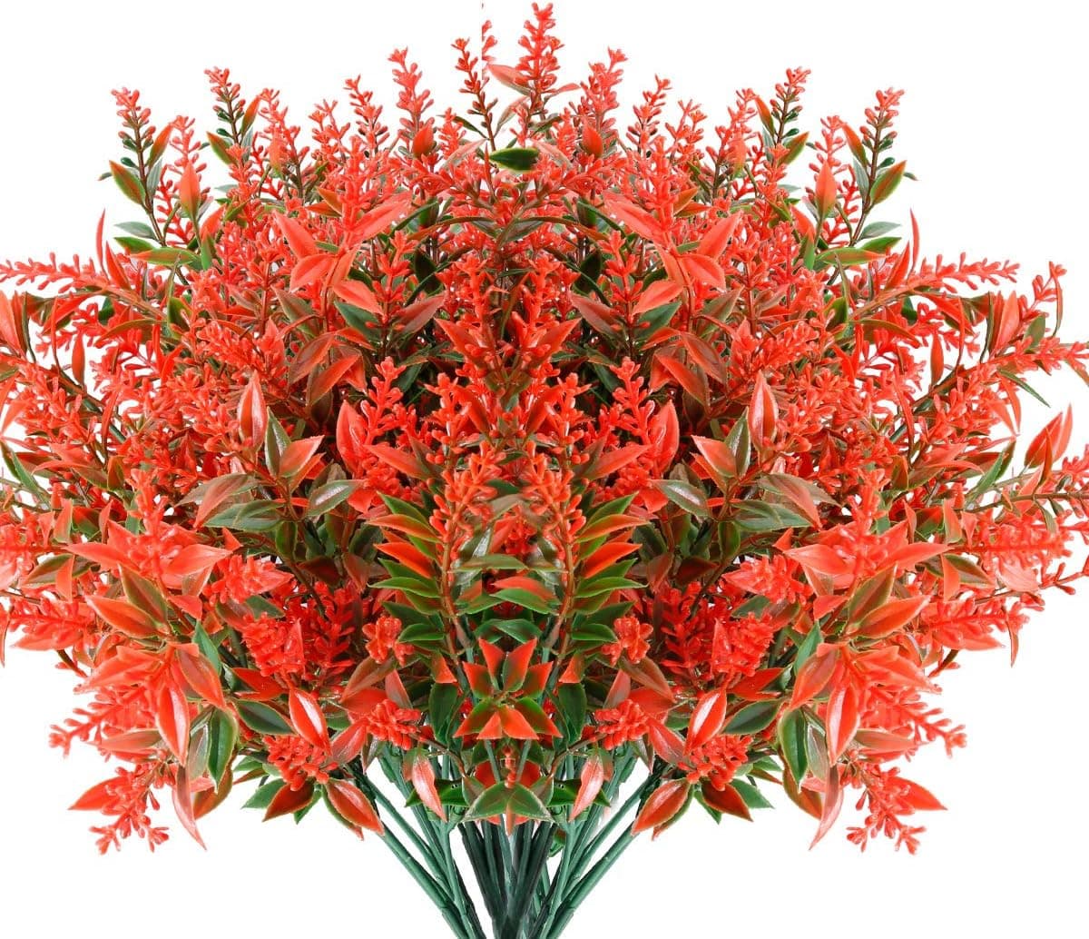 JEMONG 8 Bundles Artificial Lavender Flowers Outdoor UV Resistant Fake Flowers No Fade Faux Plastic Plants Garden Porch Window Box Decorating (Orange)