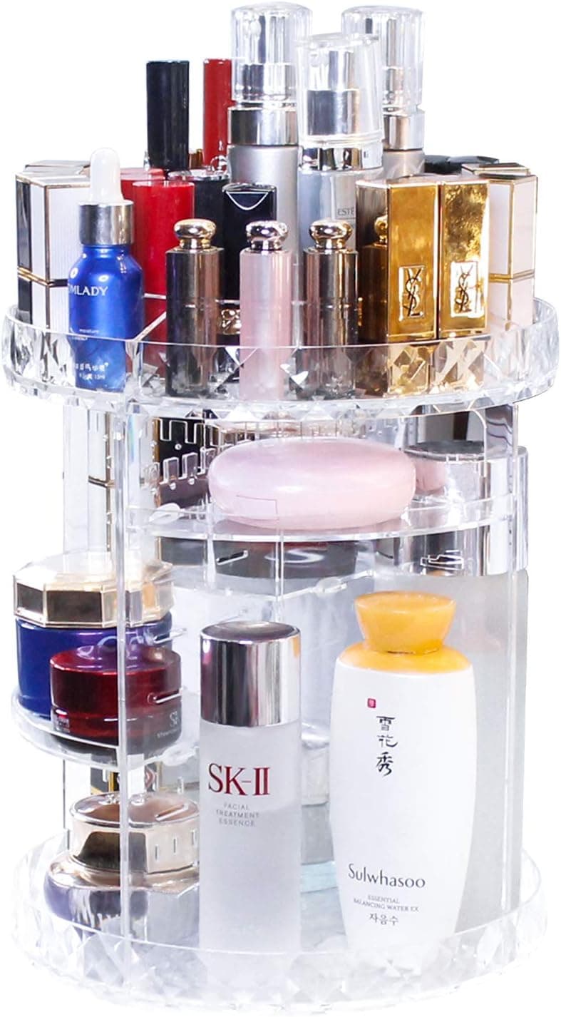 Cosmetic Organizer 360-Degree Rotating, Adjustable Makeup Jewelry Cosmetic Storage Display Case with 6 Layers Large Capacity, Multi-Function Acrylic Cosmetic Storage