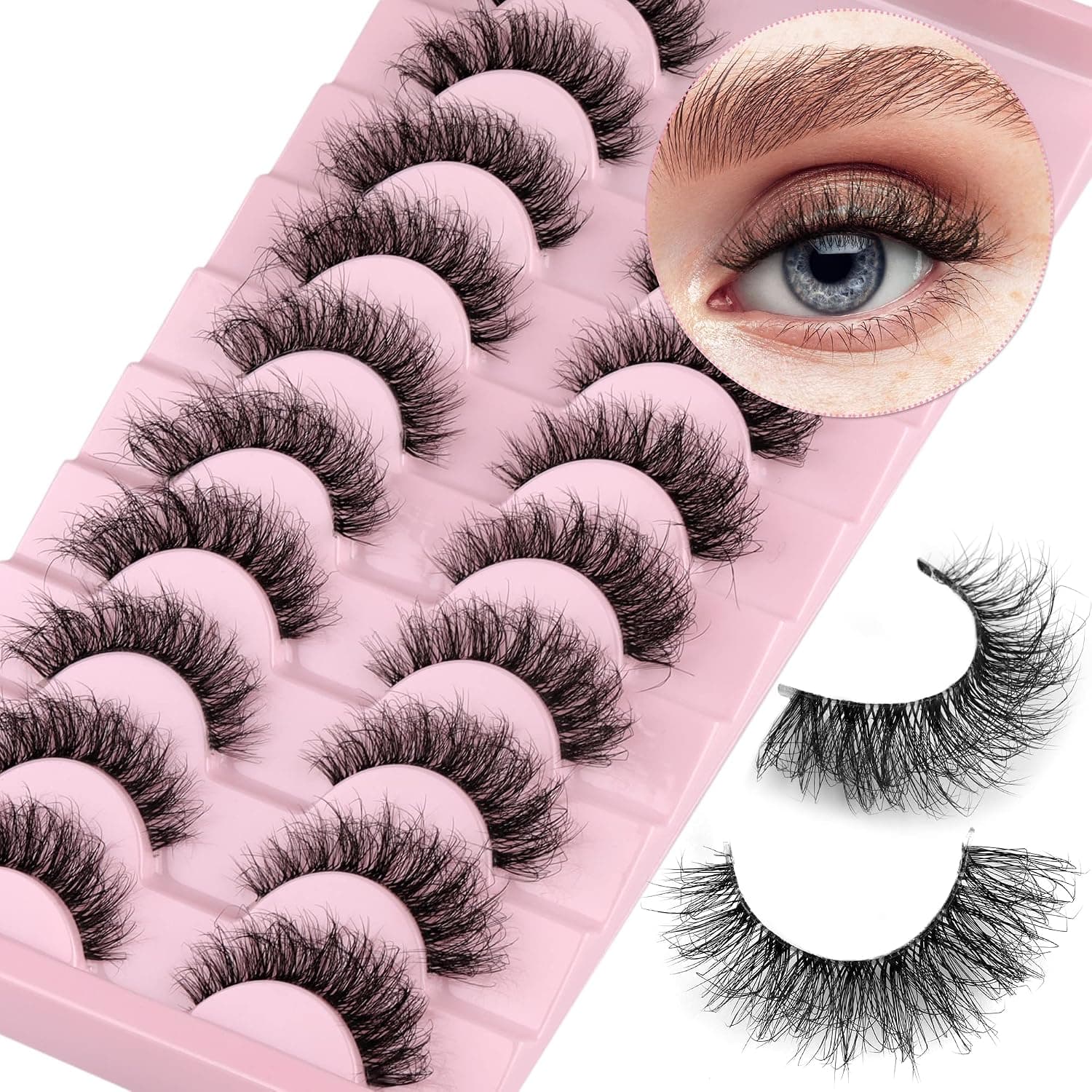 False Eyelashes Natural Look Wispy Lashes with Clear Band 15MM Fluffy Cat Eye False Lashes Pack Natural Fake Eye Lashes Strip by zenotti