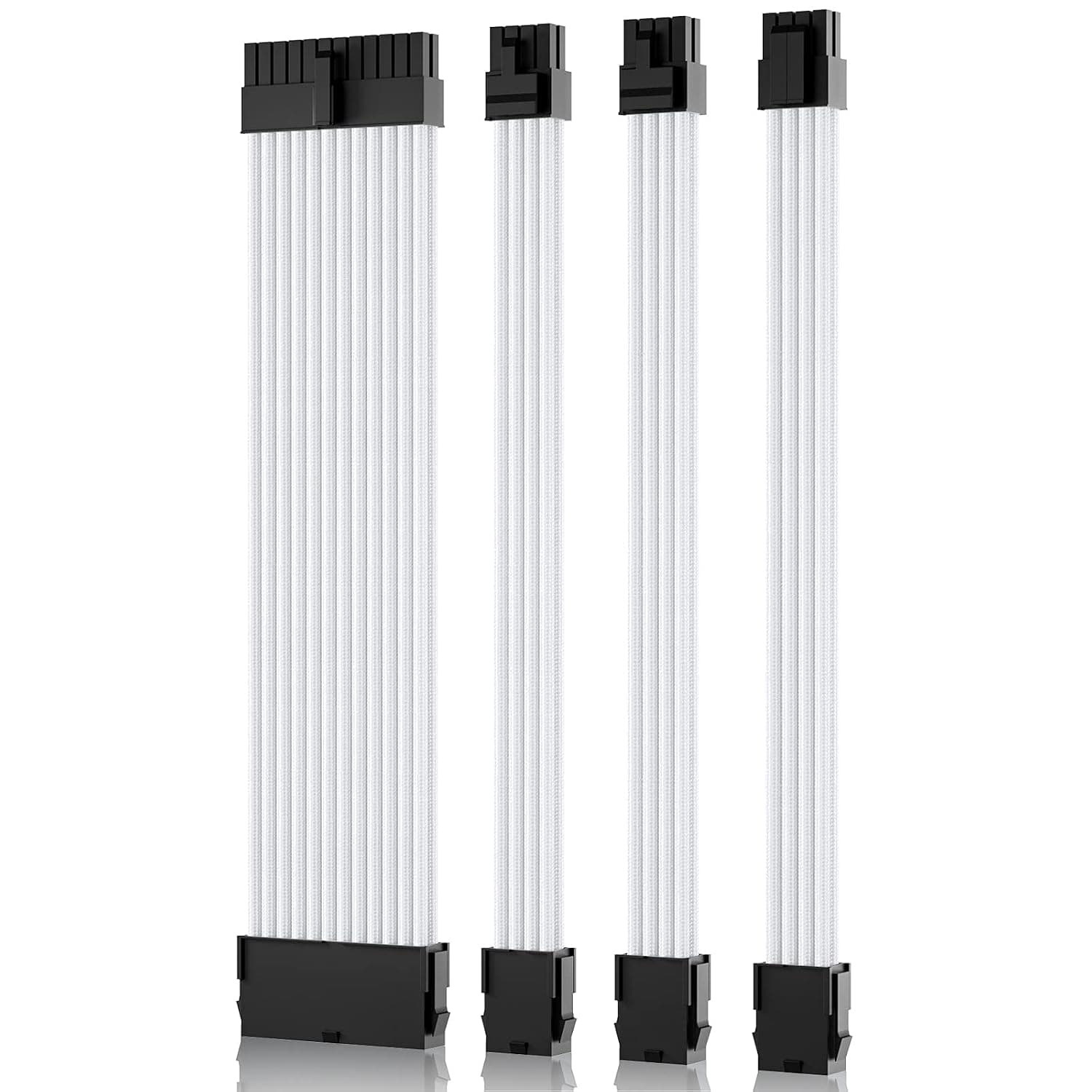 COOCAT White Sleeved Cable, PSU Power Supply Cable Extension Kits, 18AWG 24Pin ATX / 8 (4+4) Pin EPS/Dual 8 (6+2) Pin PCIE with Combs, 30CM