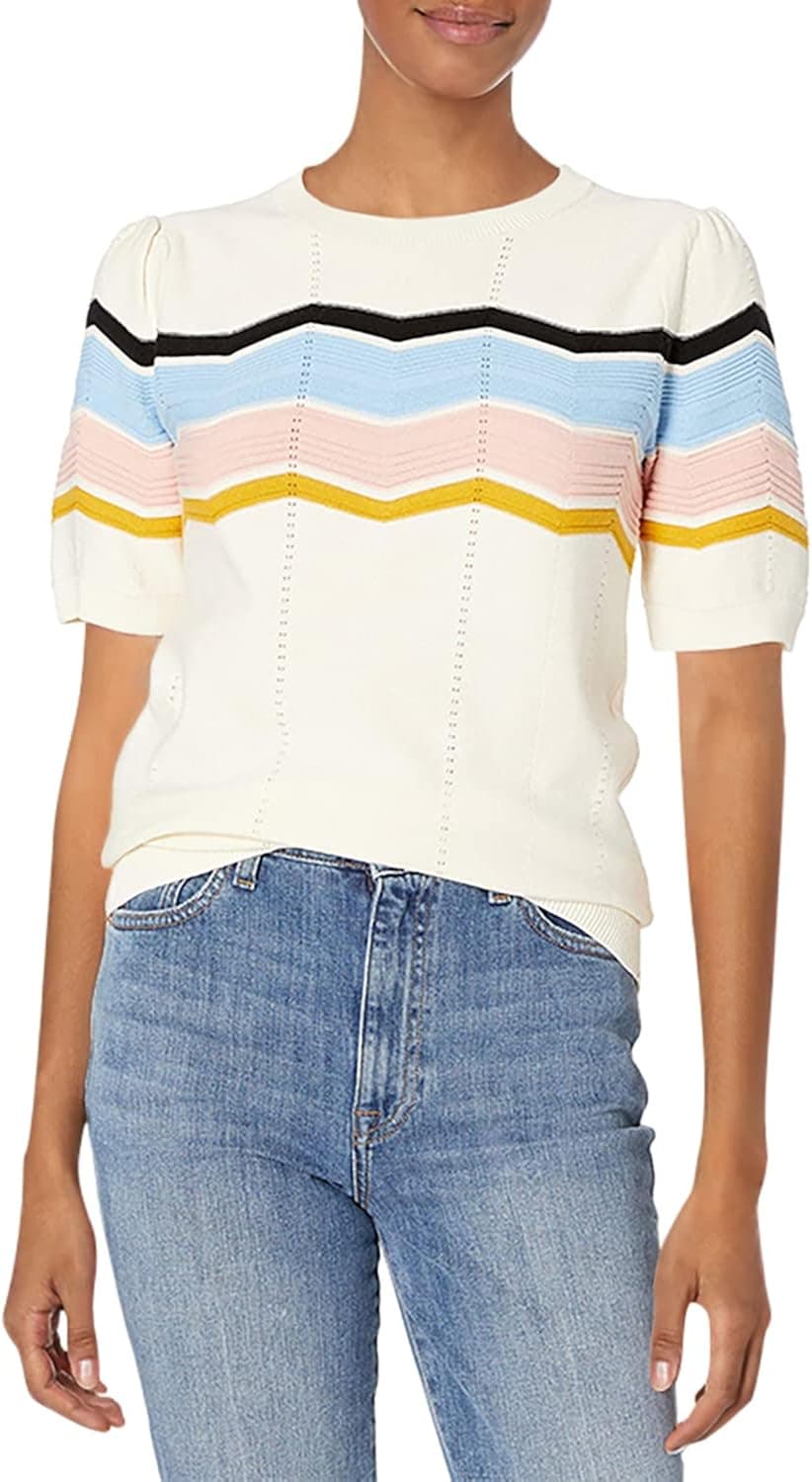 Cable Stitch Women's Zig Zag Stitch Short Sleeve Sweater