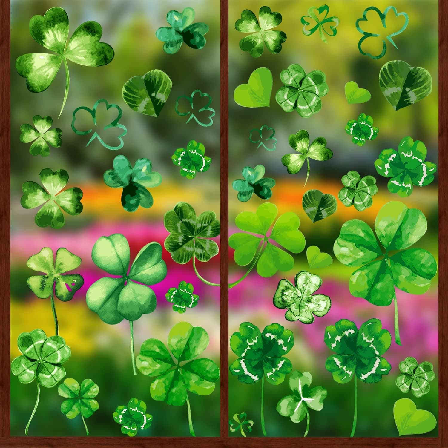 VEYLIN 100Pcs St Patrick’s Day Window Clings, Green Shamrock Window Decal Stickers for Home Office Decorations
