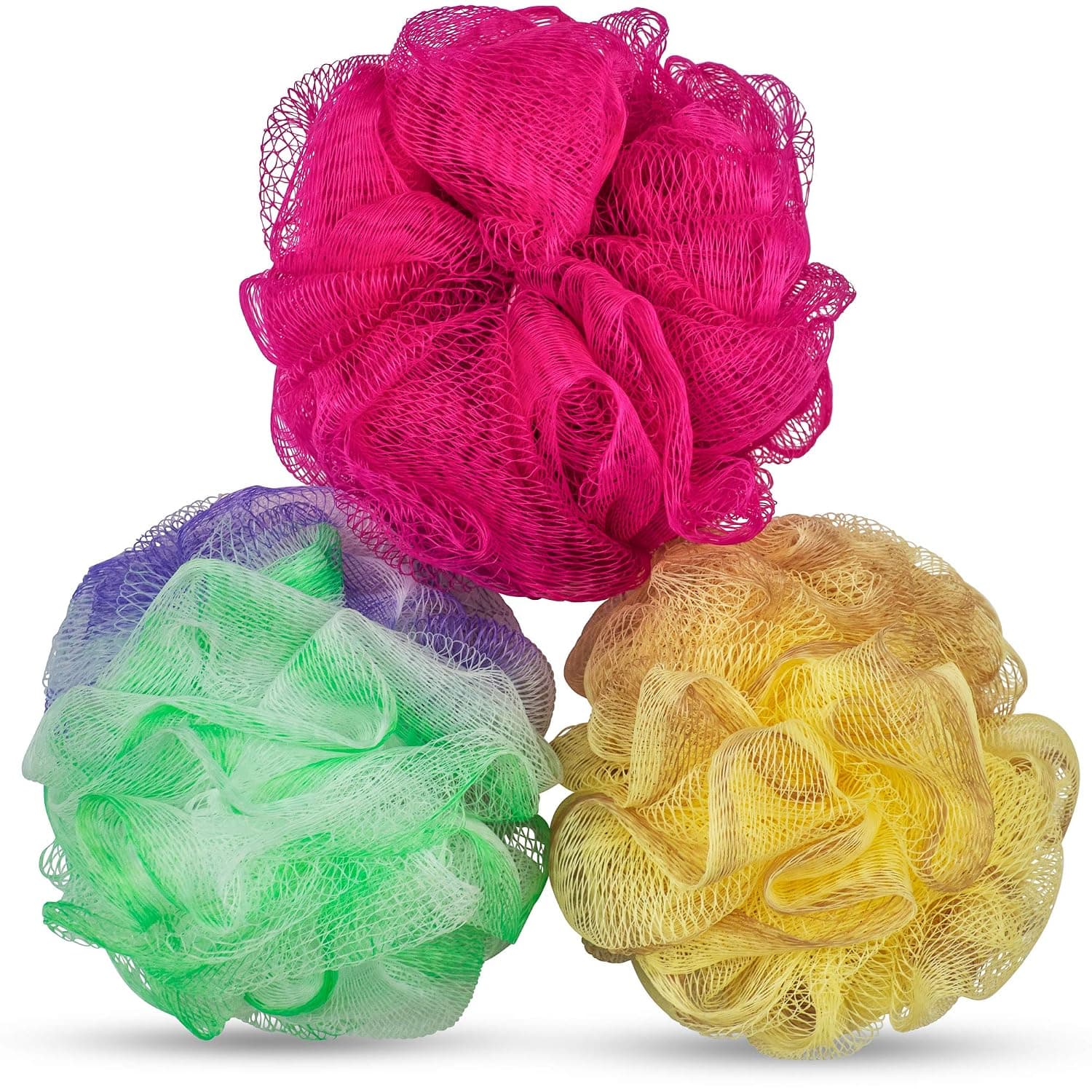 DecorRack Bath Shower Loofahs, Soft Mesh Pouf Body Bathing Sponge Loofah Scrubber (Pack of 3)