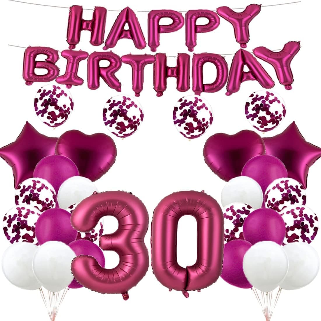 30th Birthday Balloon 30th Birthday Decorations Burgundy 30 Balloons Happy 30th Birthday Party Supplies Number 30 Foil Mylar Balloons Latex Balloon Gifts for Girls,Boys,Women,Men