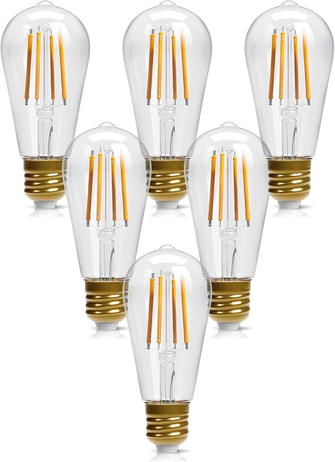 Deco Light HD ST58 Medium Base Bulbs – 60W Equivalent E26 Warm White (2700K) Engineered in USA Vintage LED Edison Bulb 6-Pack – Antique Dimmable Filament UL-Listed Bulbs
