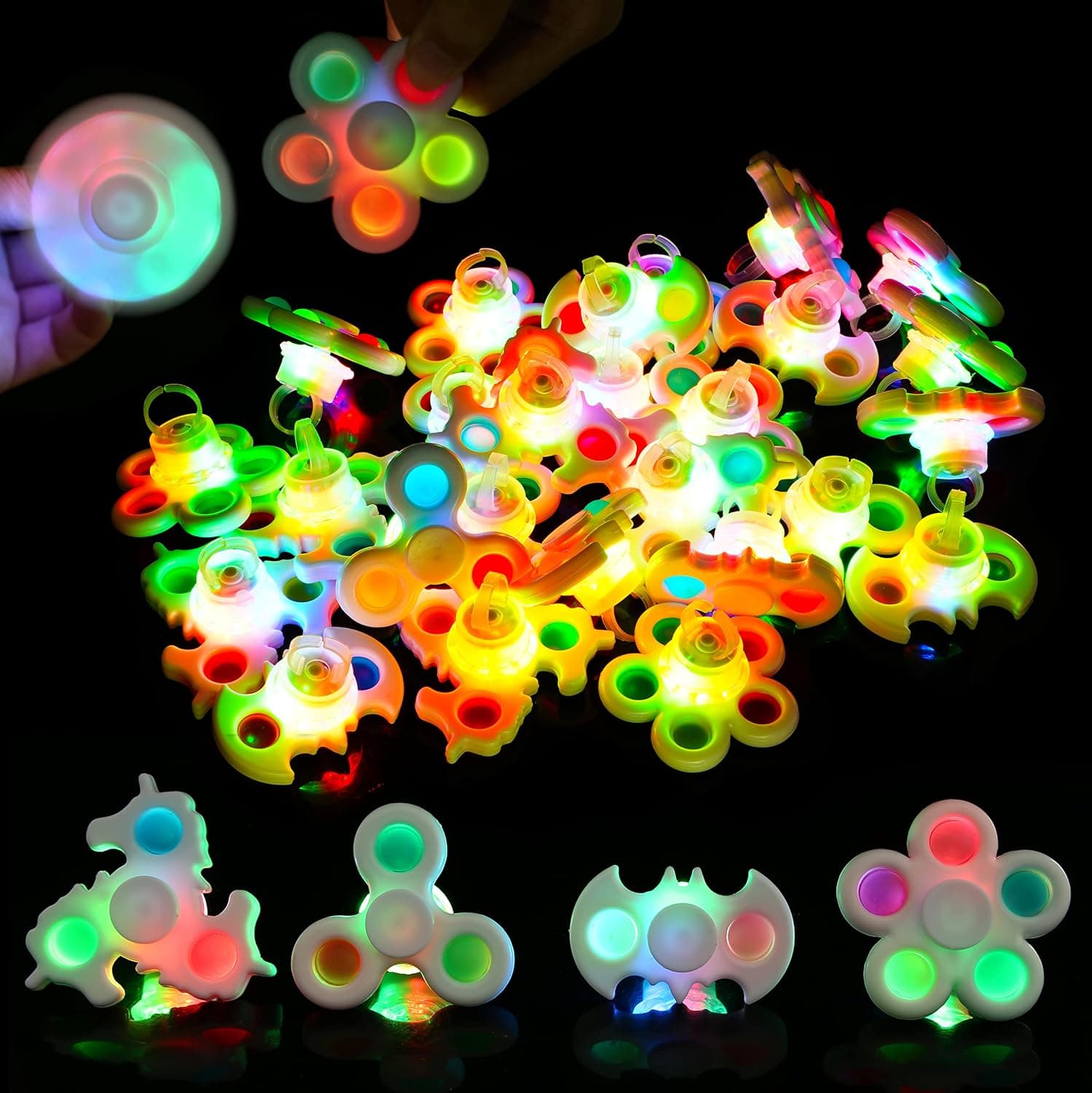 SCIONE Glow Party Favors Light Up Rings 16 Pcs Pop Spinners Glow in the Dark Party Supplies Prizes for Kids Birthday Gift Classroom Prize