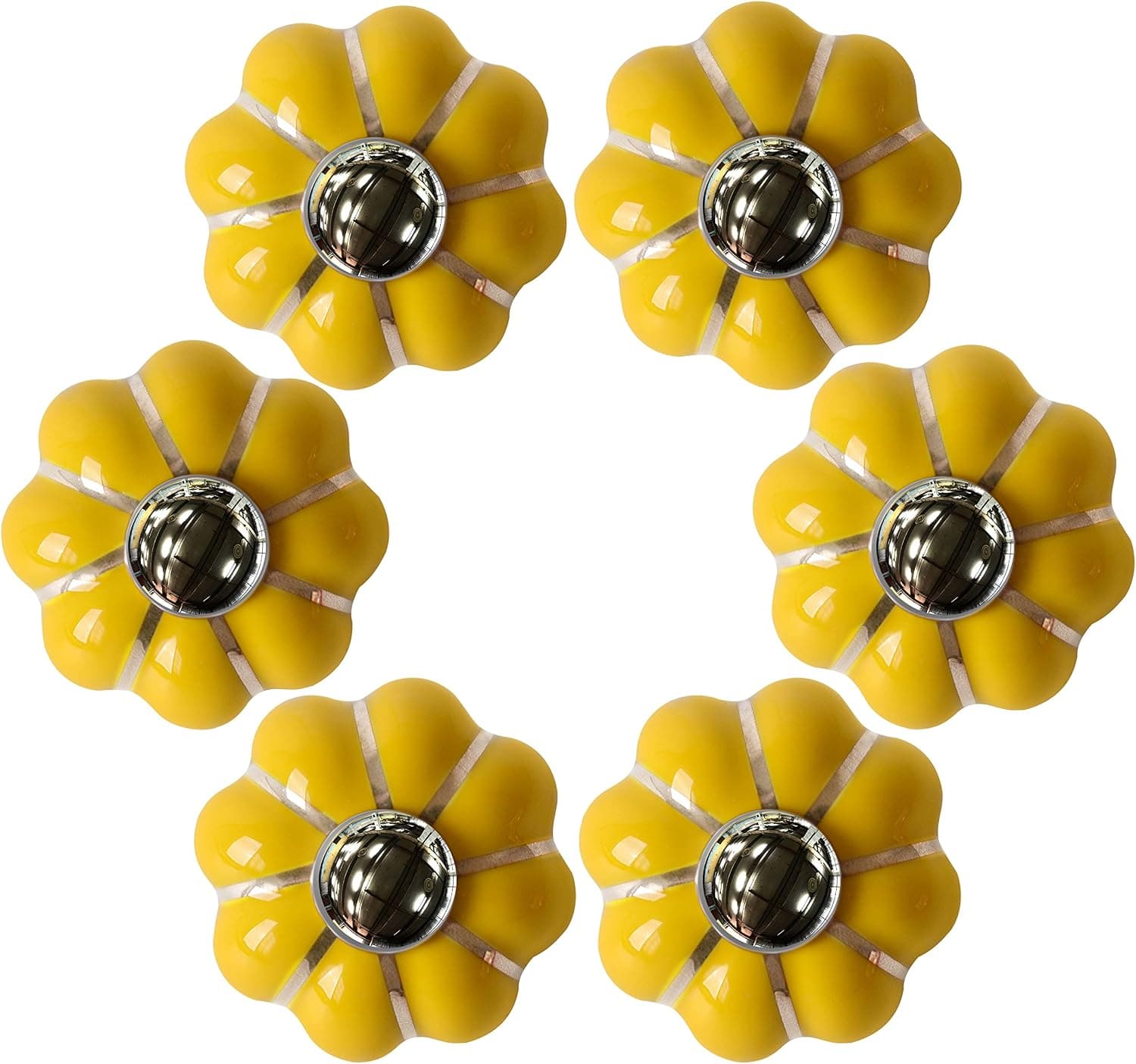 Wolfteeth Cabinet Knobs Vintage, 1.5 inch Ceramic Drawer Knobs, Flower Drawer Knobs, Ceramic Cabinet Handles, Antique Knobs for Cabinets and Drawers, Yellow Cabinet Knobs 6pcs