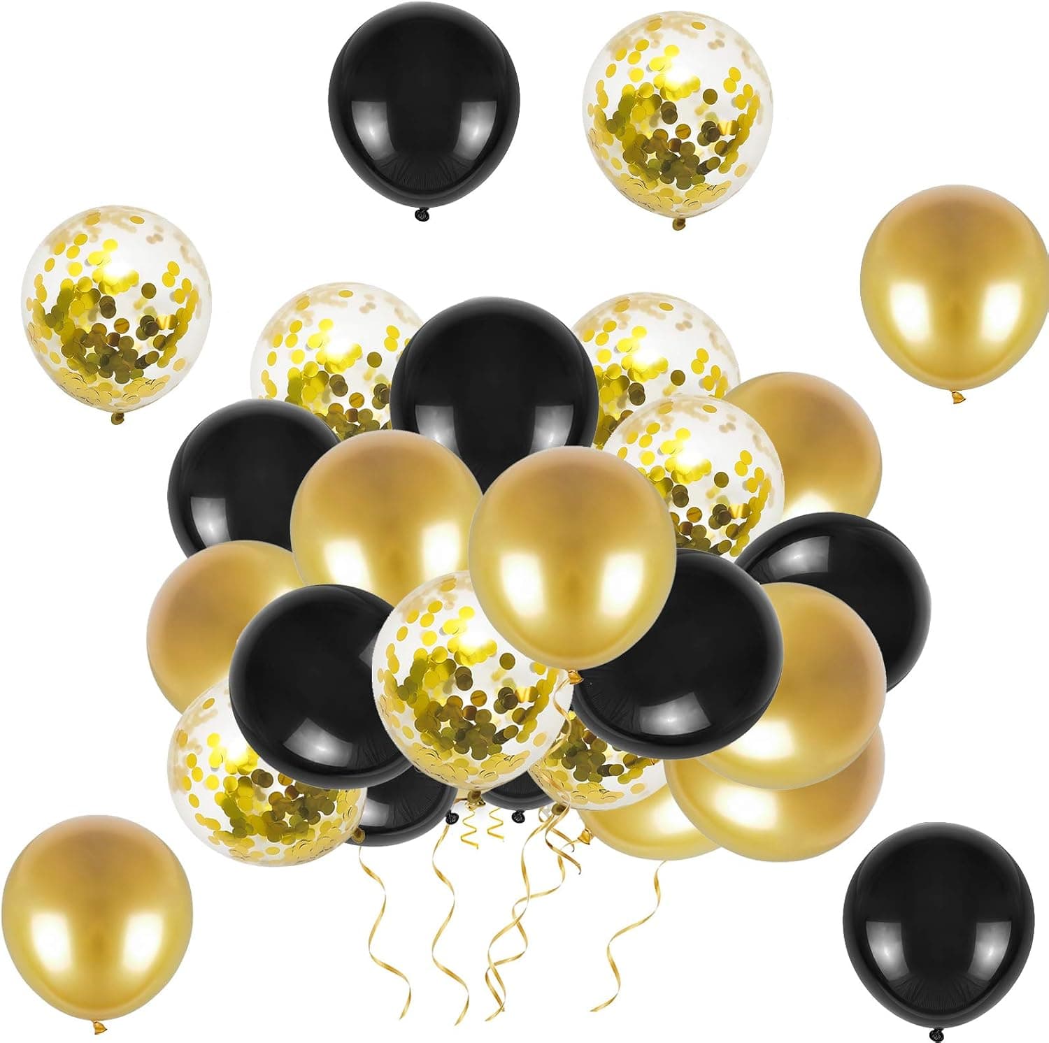 Black and Gold Balloons 12 Inch 50 Pack Black and Gold Confetti Party Balloons Birthday Balloons Latex Balloons for Party Decoration Baby Shower, Wedding, Engagement, Birthday, Happy New Year，Graduation Party Balloons Decoration