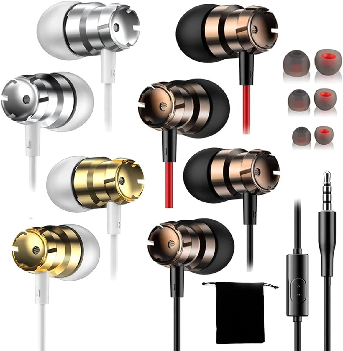 klangdorf 4 Pack Earbuds with Mic Earphones Pack Microphone Ear Buds Android Headphones deep bass Best for iPhone Android Laptop chromebook Loud Multipack Black White Gold Silver