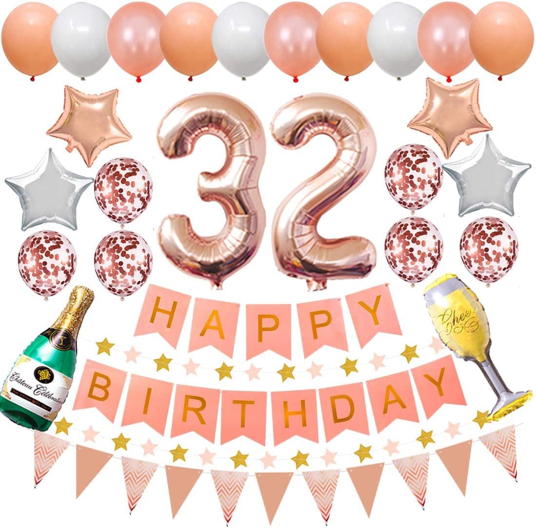 Happy 32nd and 23rd Birthday Party Decorations Rose Gold Latex and Confetti Balloons Happy Birthday Banner Foil Number Balloons and More For 23 and 32 Years Old Birthday Party Supplies (colorpartyland)