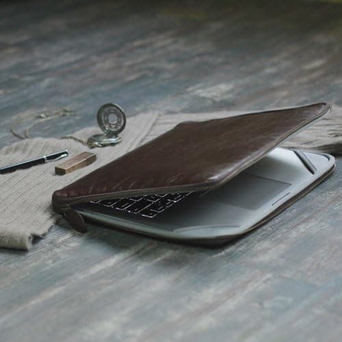 MacBook Air 13 Sleeve, GMYLE Sleeve Zip for MacBook Air 13 inch - Brown Premium Quality Synthetic Leather with Crazy Horse Pattern Dual Zipper Sleeve Bag Skin Case Cover