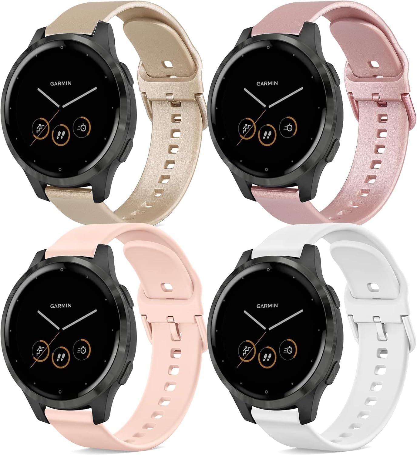 Wanme Bands for Garmin Vivoactive 4 Band, Garmin Venu 2 Women Men, 22mm Quick Release Silicone Sport Replacement Strap for Samsung Galaxy Watch 3 Bands 45mm (Gold+RoseGold+Pink+White)