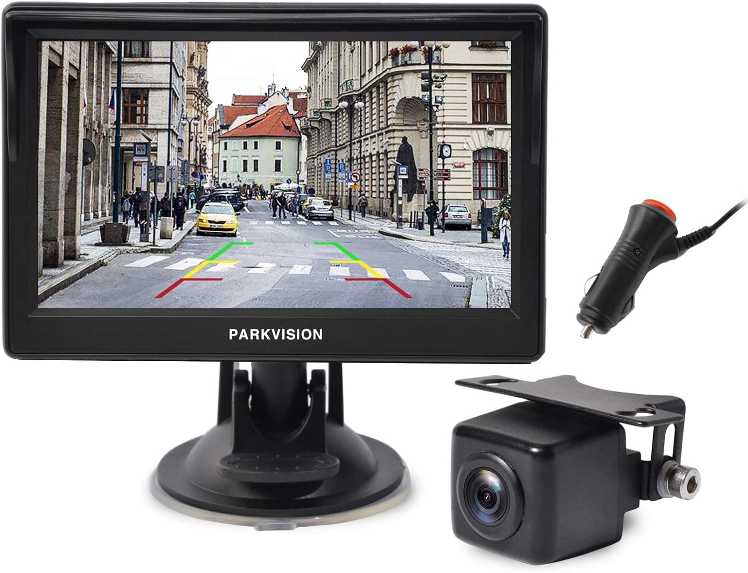 PARKVISION Wired Backup Camera Kit,AHD 720P reversing backup camera with 5''IPS Screen monitor visable from every angle,IP68 Waterproof Night Vision rear front view camera for Pickups,Trucks,RVs,Vans.
