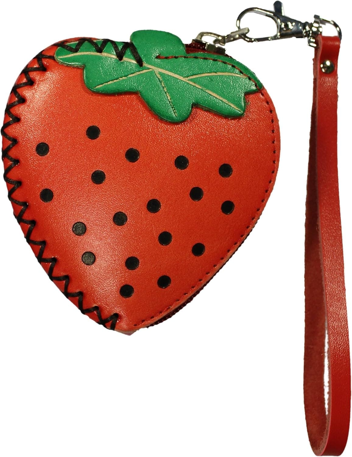LittleKapsWorld Genuine Leather Strawberry Coin Purse Wristlet - Red