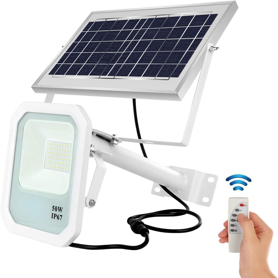 Solar Flood Lights,Street Flood Lighting, 5000 Lumens Outdoor IP67 Waterproof with Remote Control Sensing Auto On/Off for Yard, Garden, Billboard, Swimming Pool, Basketball Court (50Watt)