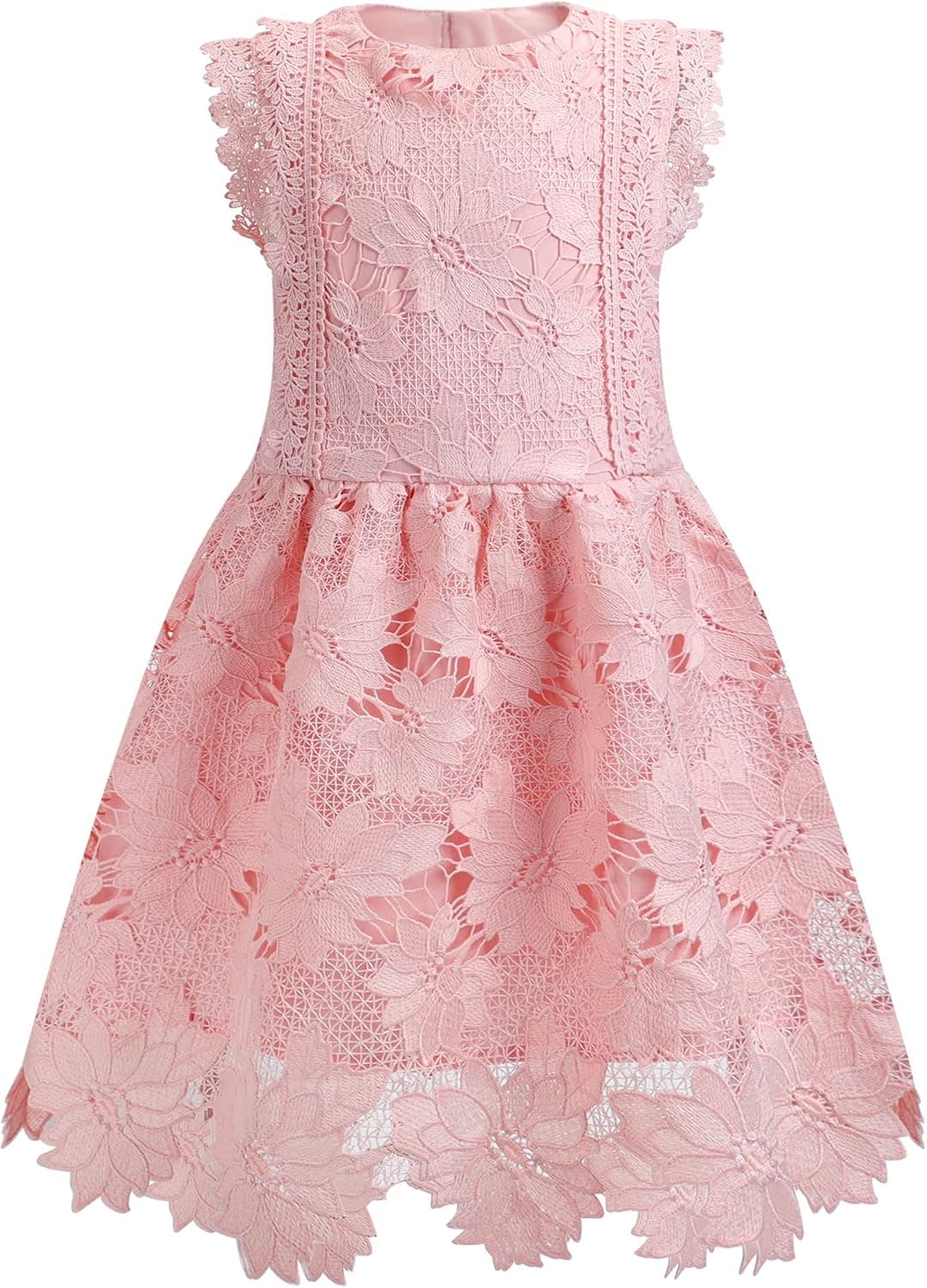 ALLOVIN Toddler Girl's Sleeveless A-Line Lace Party Dress Flower Girl Princess Dress with Bowknot