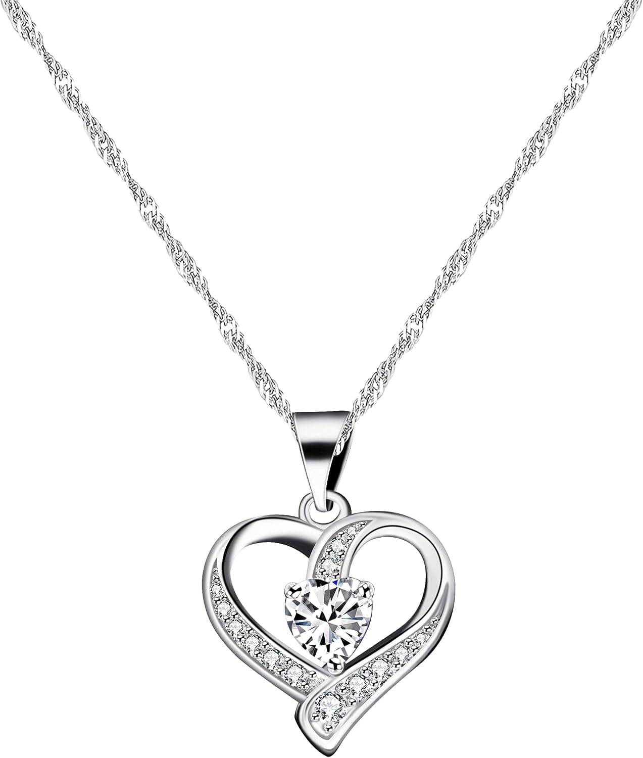 Uloveido Heart-Shape Cubic Zirconia Crystal Infinity Heart Necklace Birthday Anniversary Jewelry
