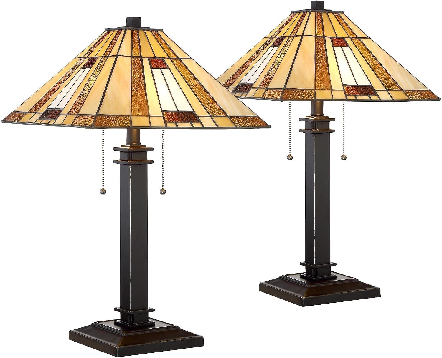 Robert Louis Tiffany Giselle Mission Tiffany Style Accent Table Lamps 23" High Set of 2 Deep Bronze Brown Warm Amber Art Glass Cone Shade for Living Room Bedroom House Bedside Nightstand Home Office