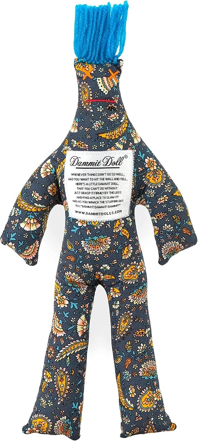 Dammit Doll - Easy Grise - Floral, Grey, Yellow, Lt. Blue, Black, White - Stress Relief, Gag Gift