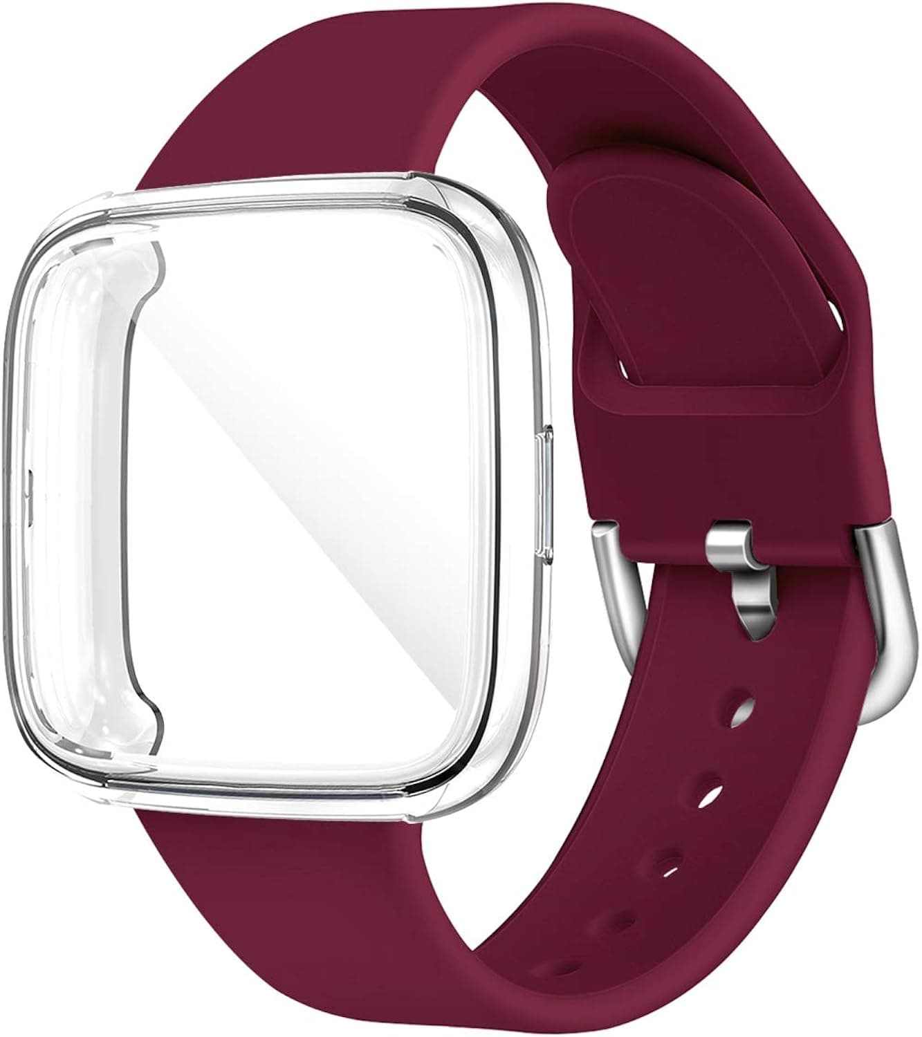 Seltureone Solid Color Silicone Band with Case Compatible for Fitbit Versa 2, Soft Sport Strap Replacement Wristband Versa Smart Fitness Watch for Women Men, Large Small