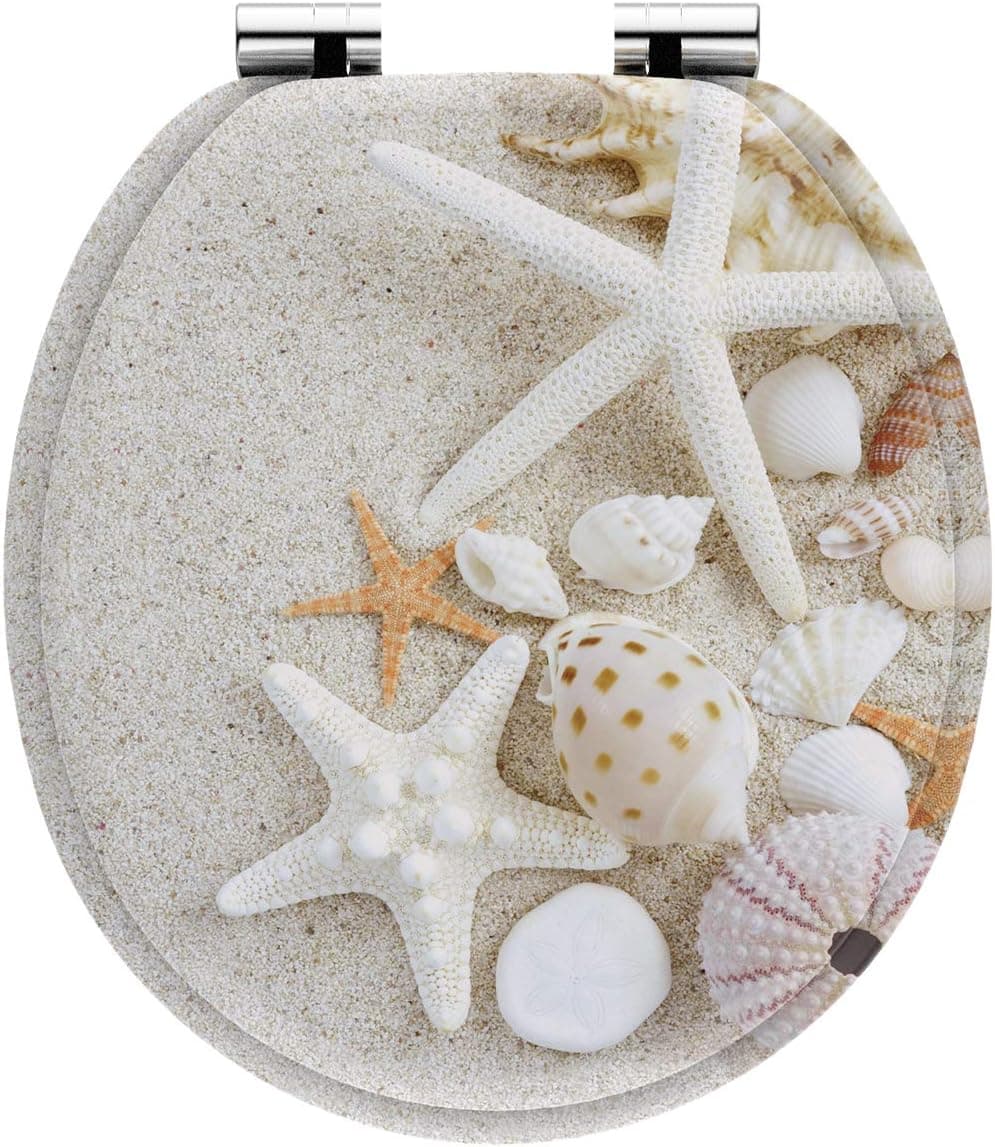 Round Toilet Seat, Slow Close and Strong Hinges, Printing Toilet Seat, MDF with CARB Certificate.（RD Starfish）