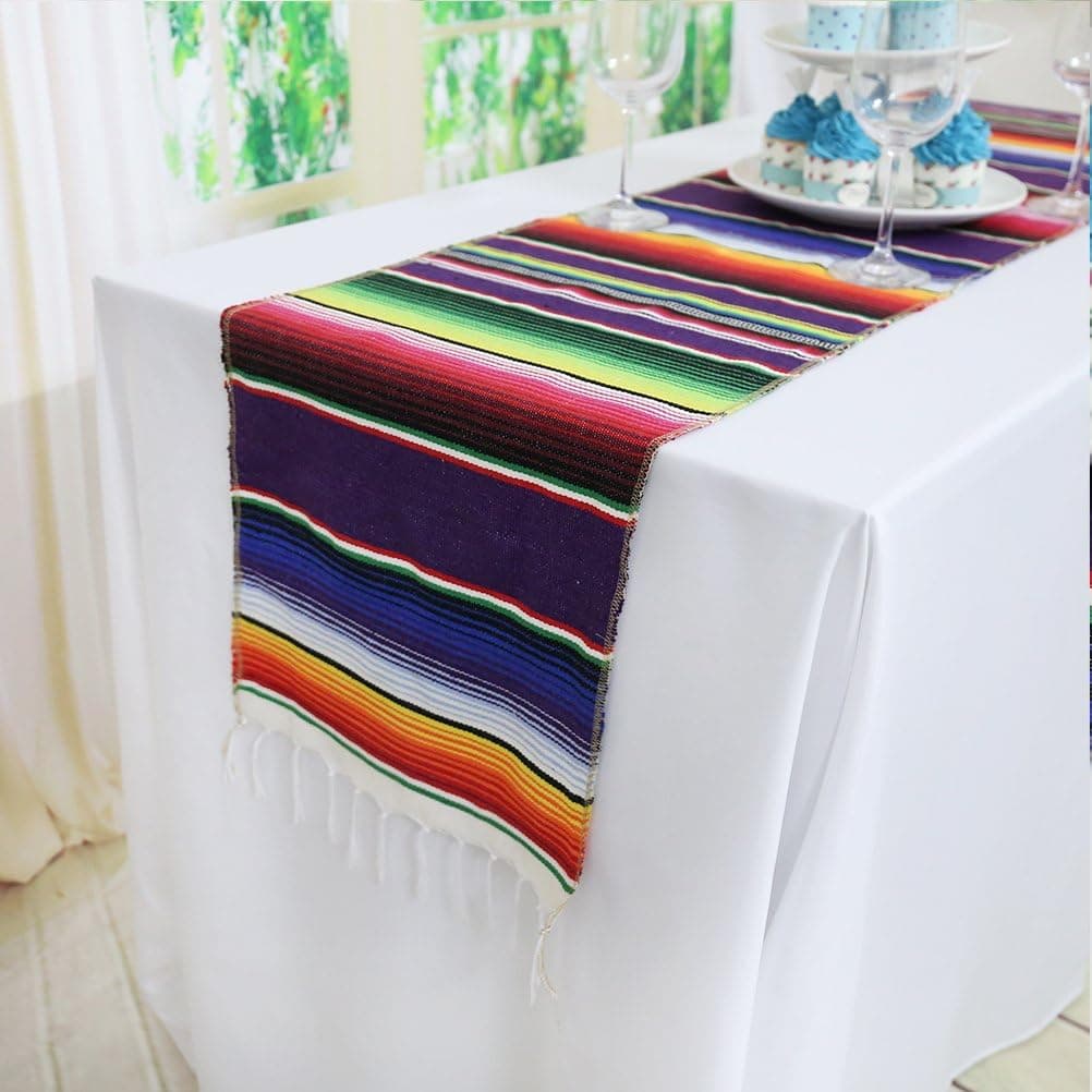 Koyal 14x84-Inch New Authentic Serape Mexican Table Runners Serape Colorful Striped Runner for Wedding Party Banquet，Pack 12