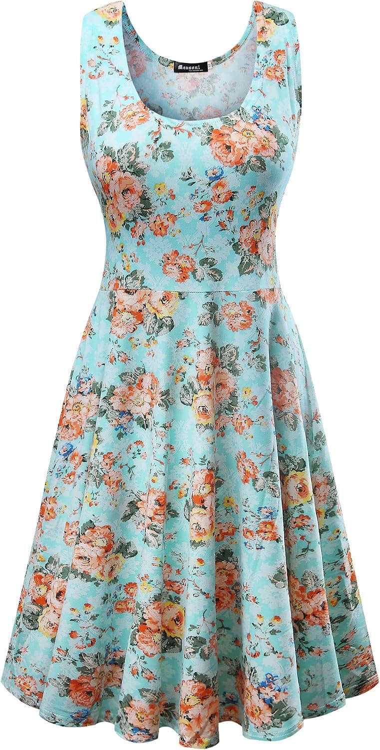Womens Casual Fit and Flare Floral Sleeveless Party Evening Cocktail Dress