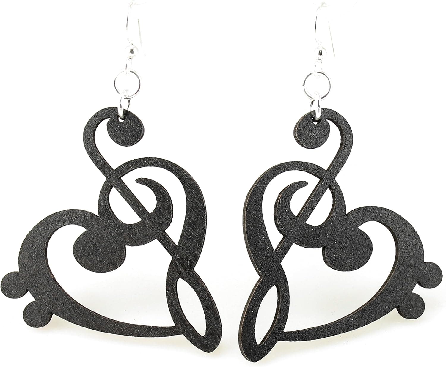 Blue Treble and Bass Clef Heart Earrings Laser Cut Wood