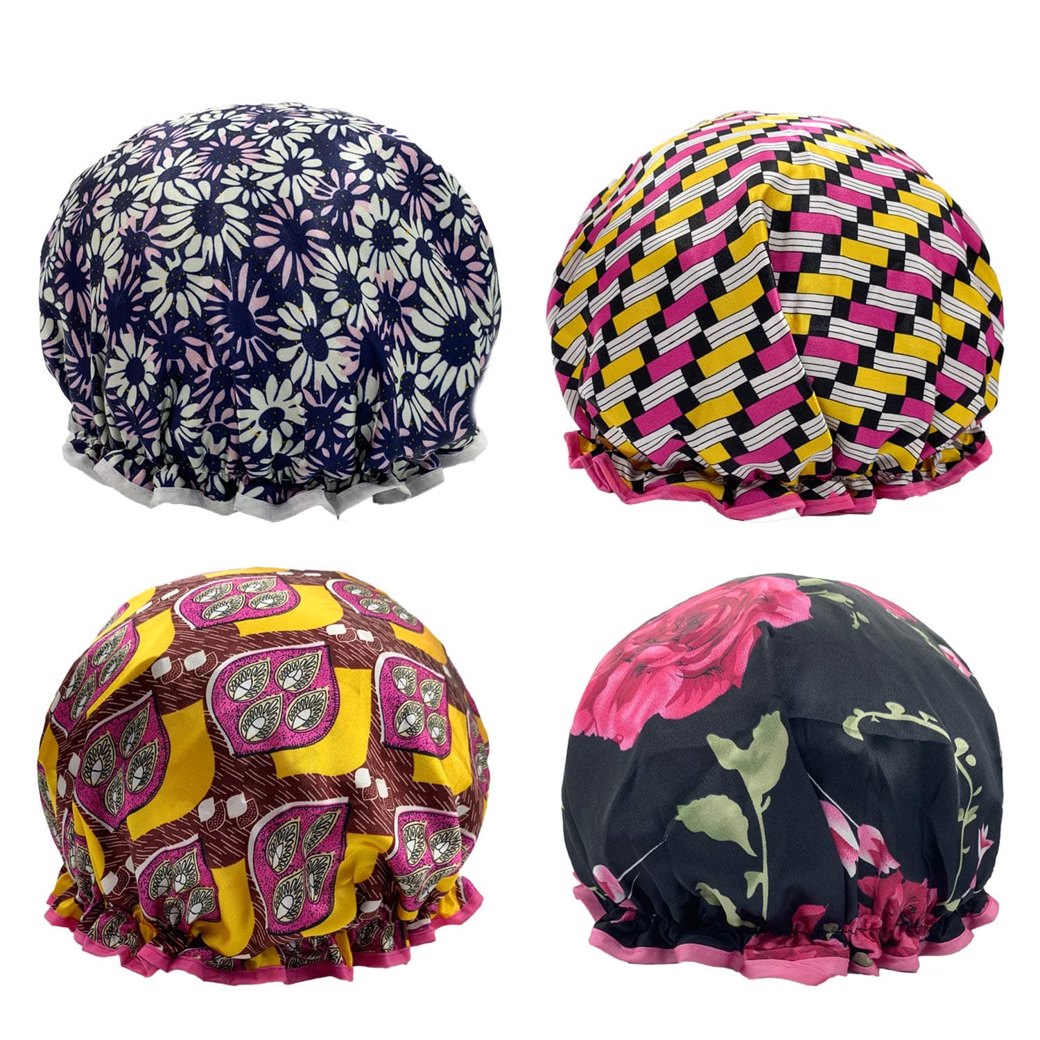 Large Size Shower Caps for Women - Reusable Waterproof Double Layer Bath Cap Hair Cover Shower Bonnet Hats Bath Accessories for Spa Makeup Salon Home Use