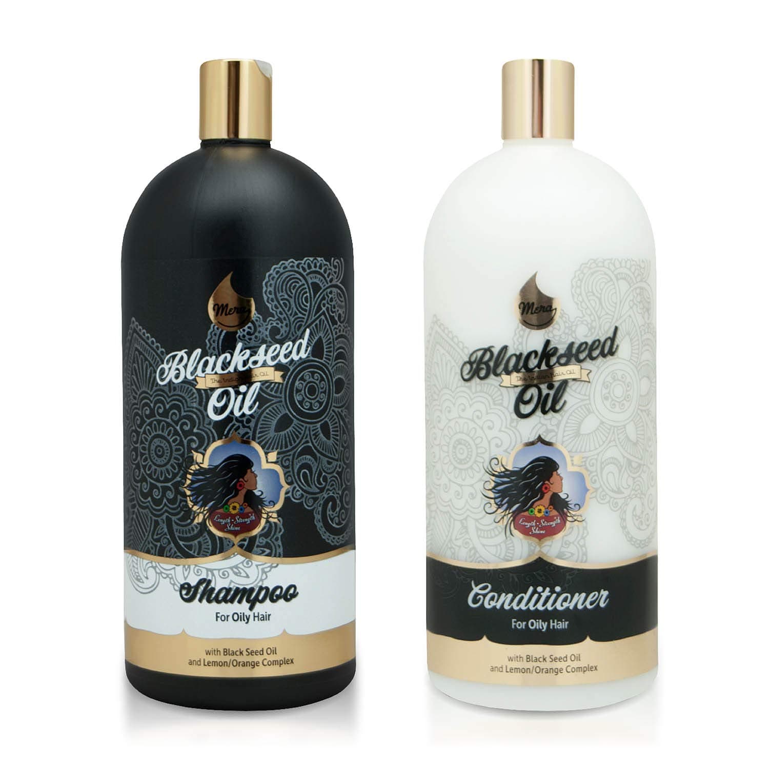 Mera Indian Amla Oil - Shampoo & Conditioner - Black Seed Oil and Lemon-Orange Complex for Oily Hair 32oz / 1L