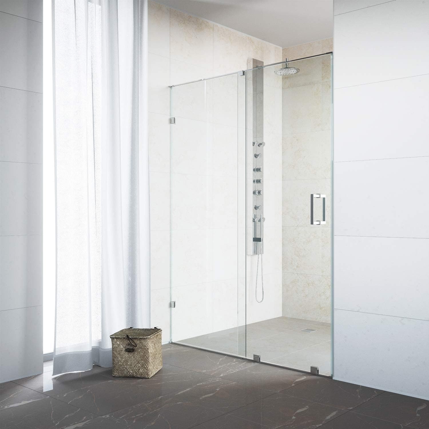 VIGO Adjustable 48 - 50 in. W x 72.75 in. H Frameless Track Sliding Rectangle Shower Door with Clear Tempered Glass and St. Steel Hardware in Chrome Finish with Reversible Handle VG6045CHCL5073